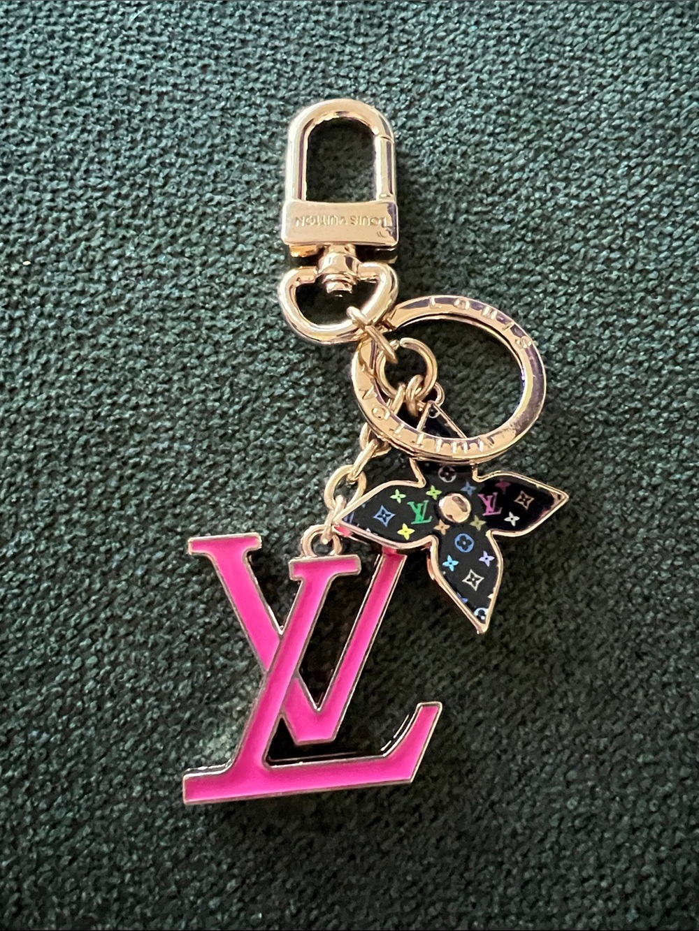 Pink LV Logo & Black Multicolor Monogram Flower Key Charm